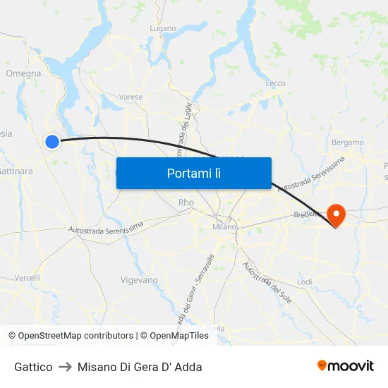 Gattico to Misano Di Gera D' Adda map