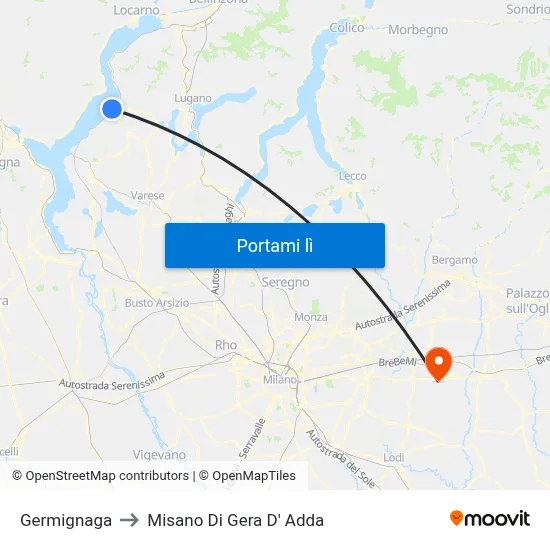 Germignaga to Misano Di Gera D' Adda map