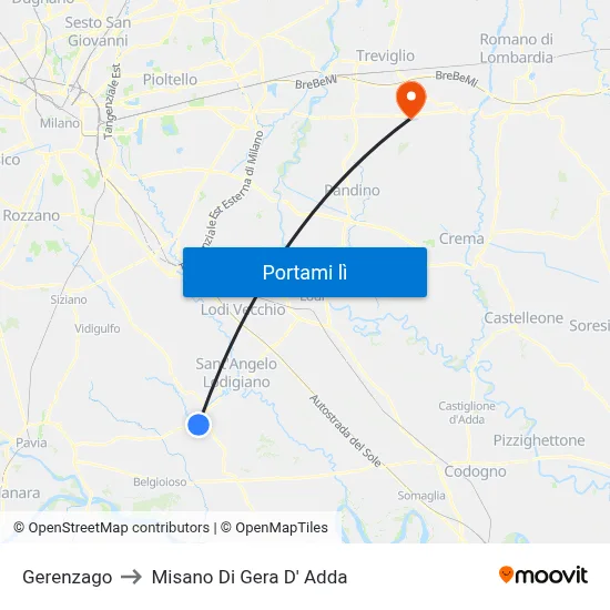Gerenzago to Misano Di Gera D' Adda map