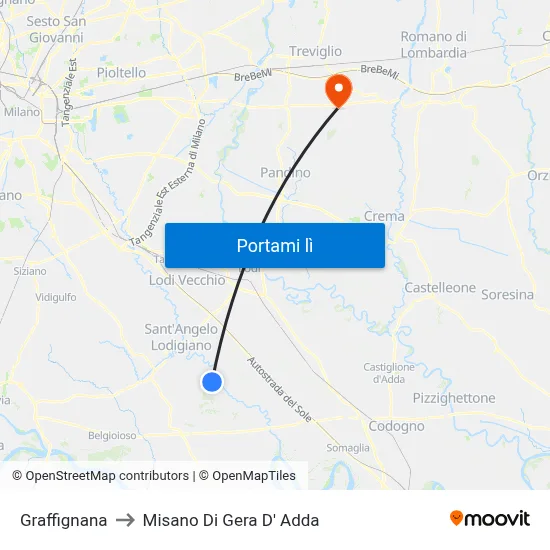 Graffignana to Misano Di Gera D' Adda map