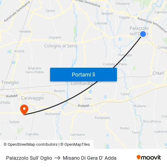 Palazzolo Sull' Oglio to Misano Di Gera D' Adda map