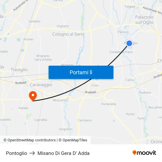 Pontoglio to Misano Di Gera D' Adda map