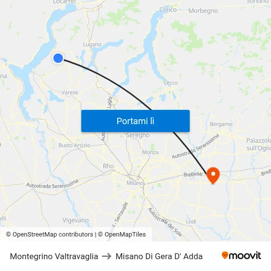 Montegrino Valtravaglia to Misano Di Gera D' Adda map