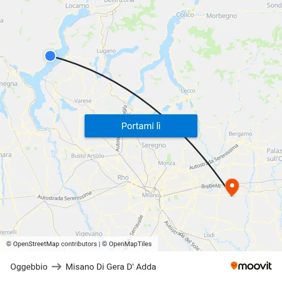 Oggebbio to Misano Di Gera D' Adda map