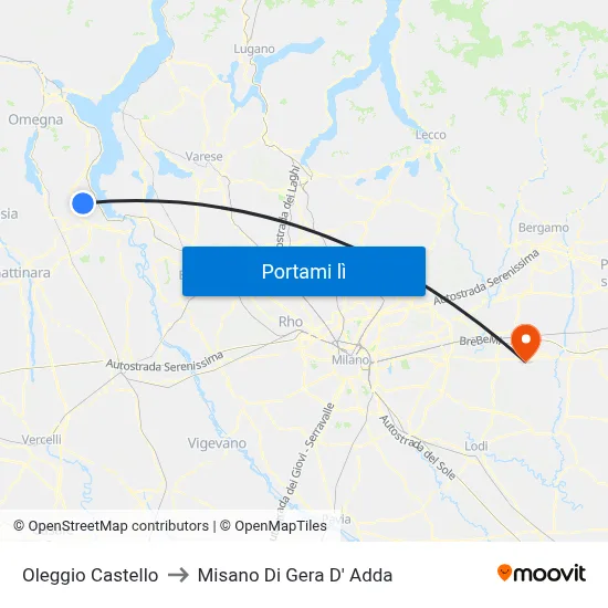 Oleggio Castello to Misano Di Gera D' Adda map