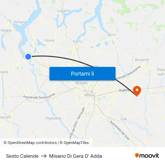 Sesto Calende to Misano Di Gera D' Adda map