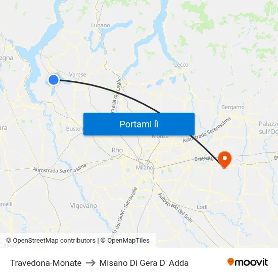 Travedona-Monate to Misano Di Gera D' Adda map