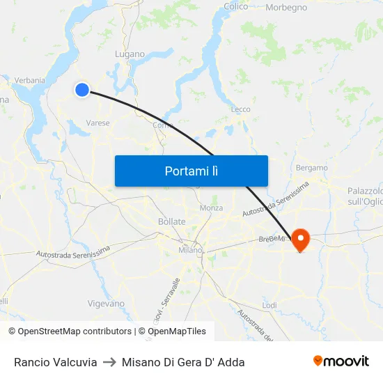 Rancio Valcuvia to Misano Di Gera D' Adda map