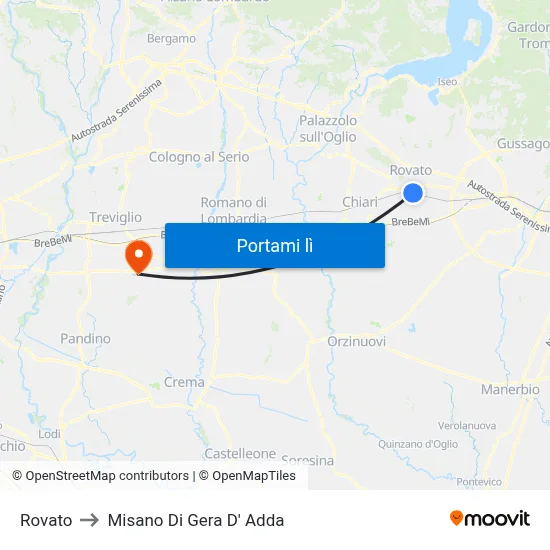 Rovato to Misano Di Gera D' Adda map