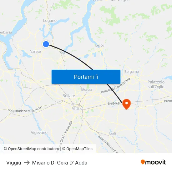 Viggiù to Misano Di Gera D' Adda map