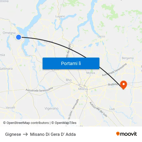 Gignese to Misano Di Gera D' Adda map