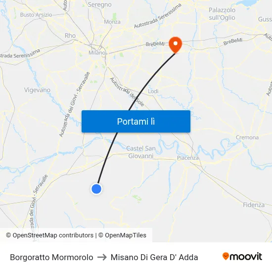Borgoratto Mormorolo to Misano Di Gera D' Adda map