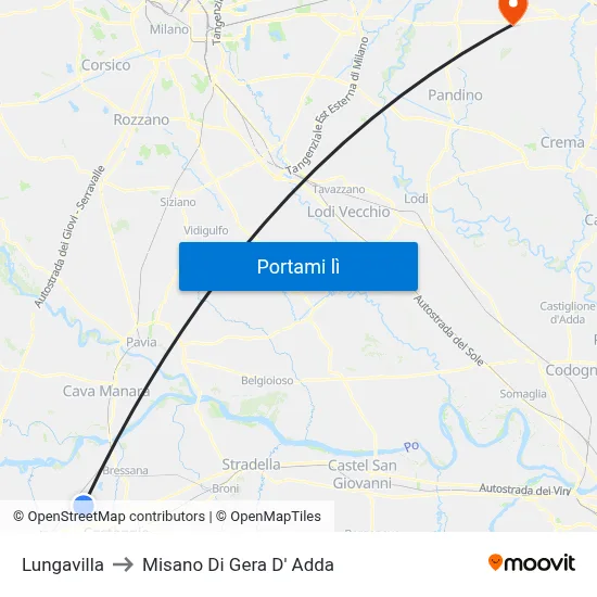 Lungavilla to Misano Di Gera D' Adda map