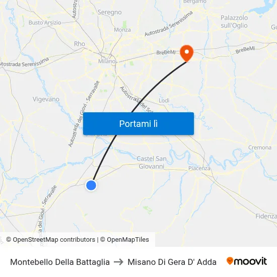 Montebello Della Battaglia to Misano Di Gera D' Adda map