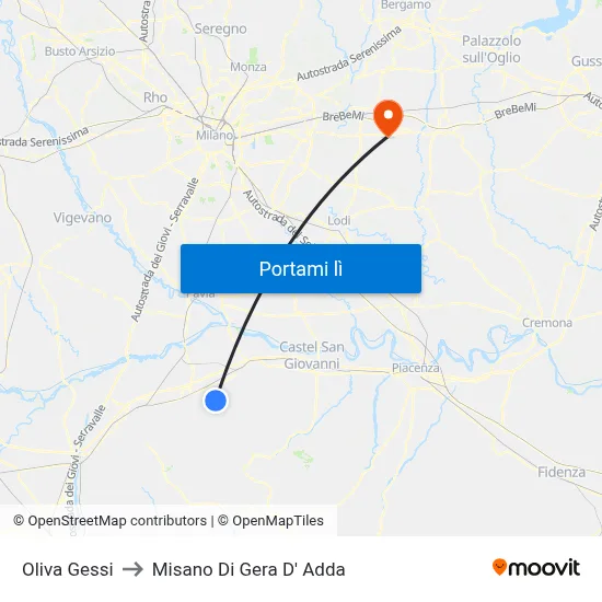 Oliva Gessi to Misano Di Gera D' Adda map