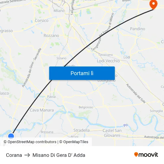 Corana to Misano Di Gera D' Adda map