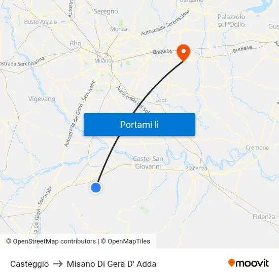 Casteggio to Misano Di Gera D' Adda map