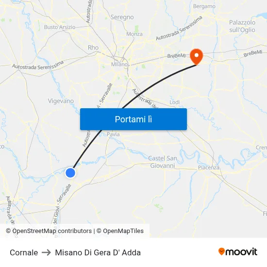 Cornale to Misano Di Gera D' Adda map