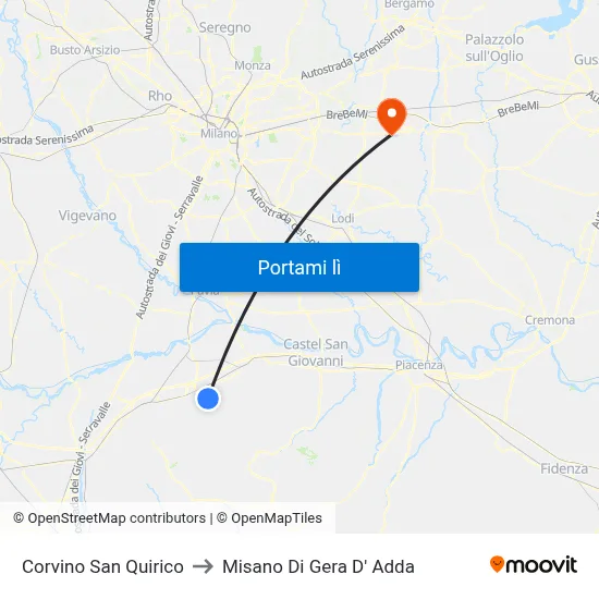 Corvino San Quirico to Misano Di Gera D' Adda map