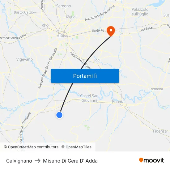 Calvignano to Misano Di Gera D' Adda map