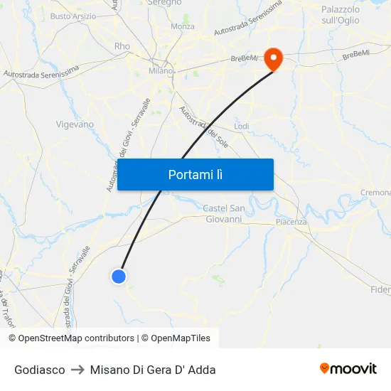 Godiasco to Misano Di Gera D' Adda map