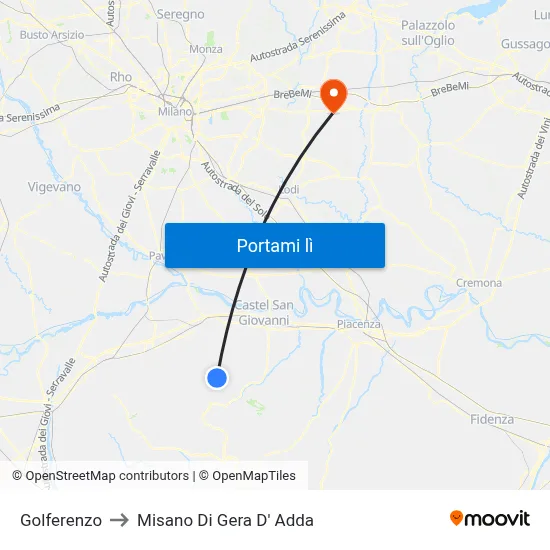 Golferenzo to Misano Di Gera D' Adda map