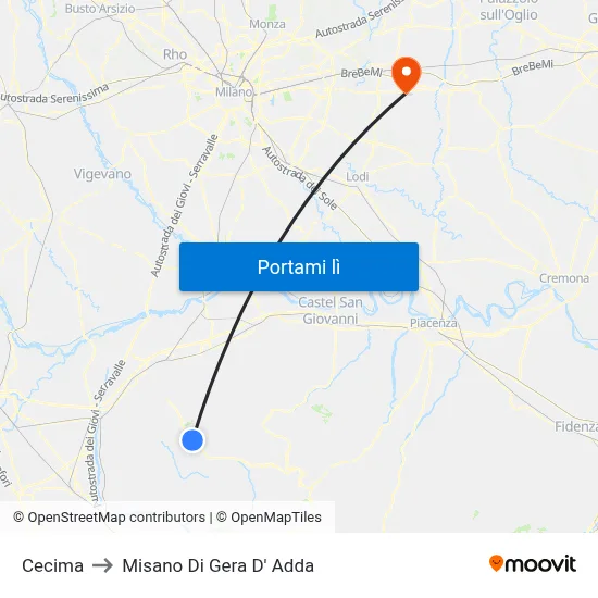 Cecima to Misano Di Gera D' Adda map
