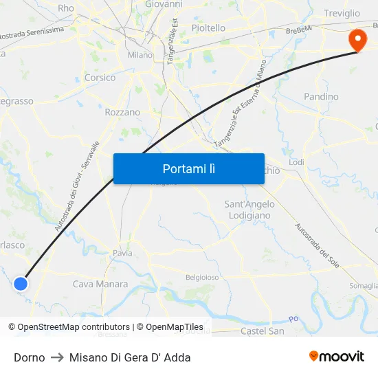 Dorno to Misano Di Gera D' Adda map