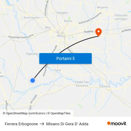 Ferrera Erbognone to Misano Di Gera D' Adda map
