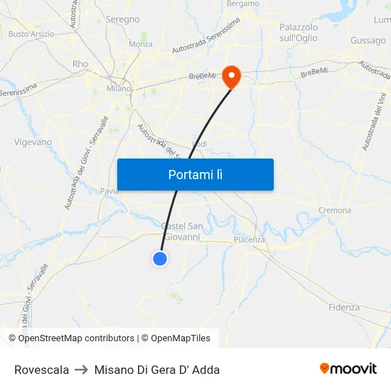 Rovescala to Misano Di Gera D' Adda map