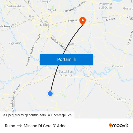 Ruino to Misano Di Gera D' Adda map