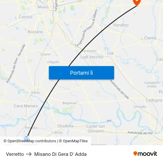 Verretto to Misano Di Gera D' Adda map