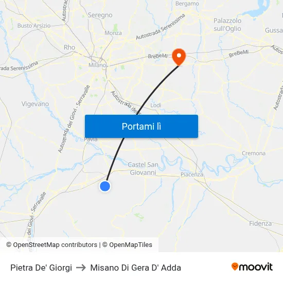 Pietra De' Giorgi to Misano Di Gera D' Adda map