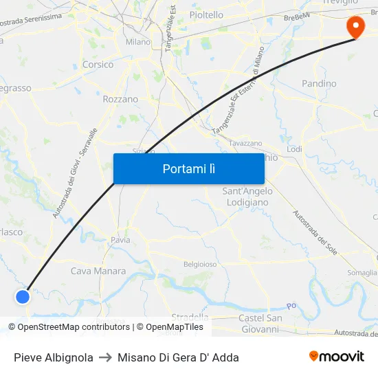 Pieve Albignola to Misano Di Gera D' Adda map