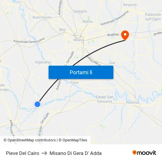 Pieve Del Cairo to Misano Di Gera D' Adda map