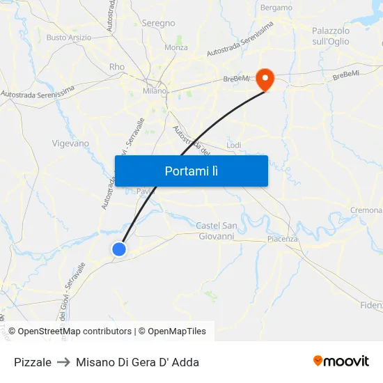 Pizzale to Misano Di Gera D' Adda map
