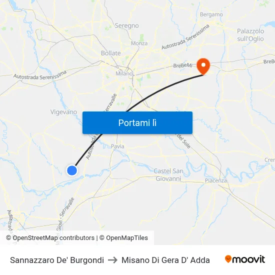Sannazzaro De' Burgondi to Misano Di Gera D' Adda map