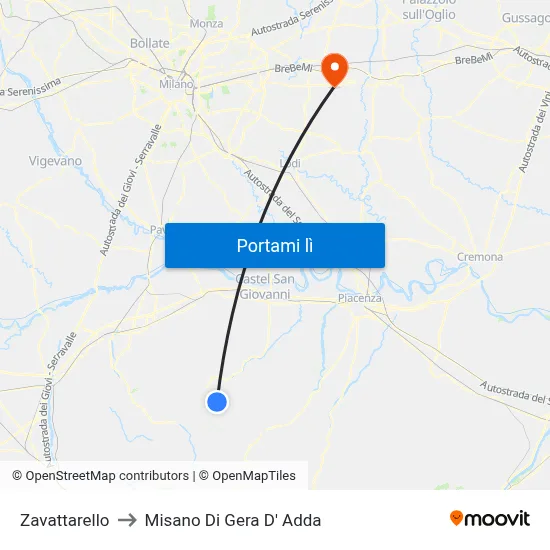 Zavattarello to Misano Di Gera D' Adda map
