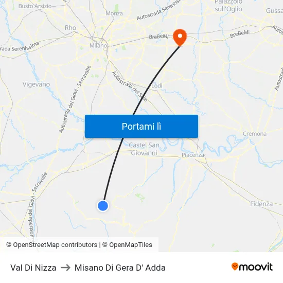 Val Di Nizza to Misano Di Gera D' Adda map