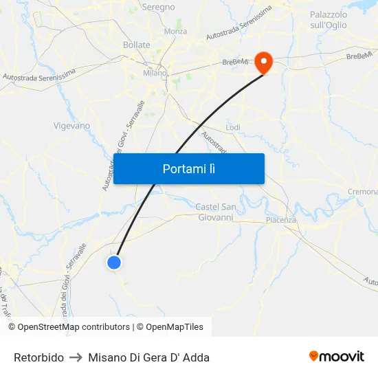 Retorbido to Misano Di Gera D' Adda map