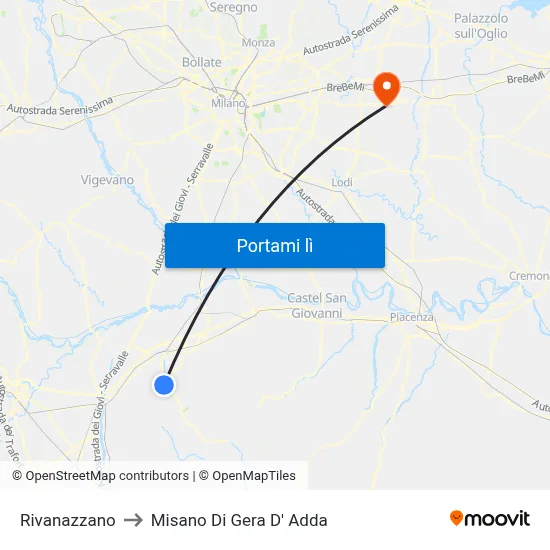 Rivanazzano to Misano Di Gera D' Adda map