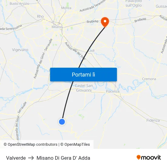 Valverde to Misano Di Gera D' Adda map