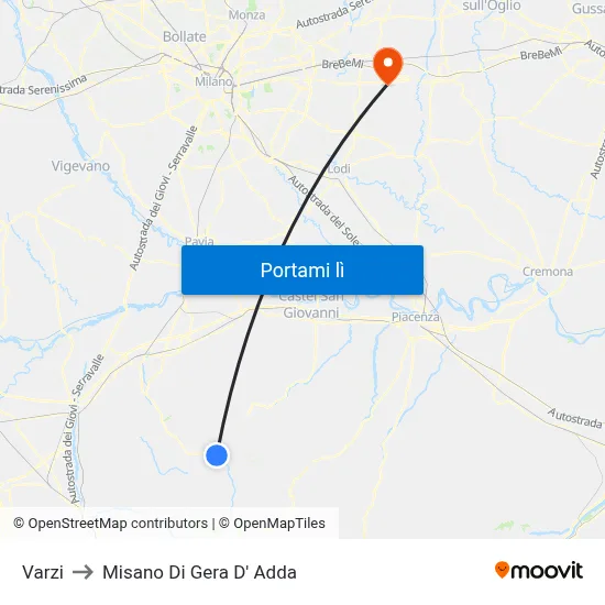 Varzi to Misano Di Gera D' Adda map