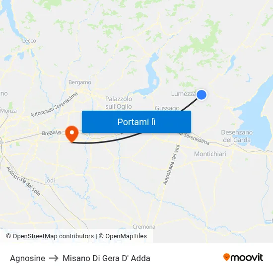 Agnosine to Misano Di Gera D' Adda map