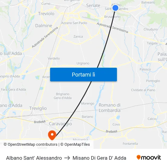 Albano Sant' Alessandro to Misano Di Gera D' Adda map