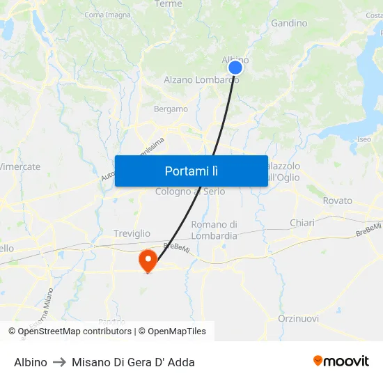 Albino to Misano Di Gera D' Adda map