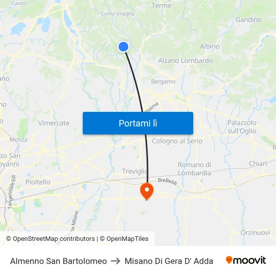 Almenno San Bartolomeo to Misano Di Gera D' Adda map