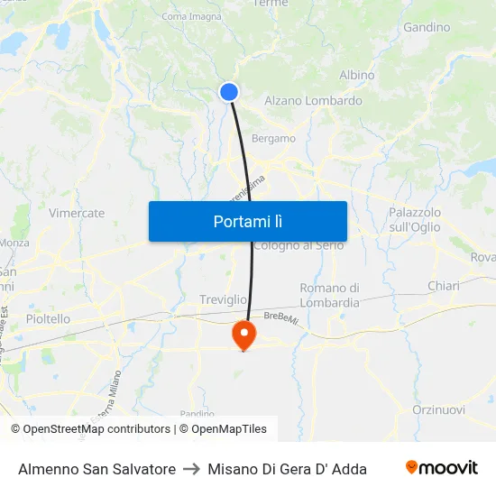 Almenno San Salvatore to Misano Di Gera D' Adda map