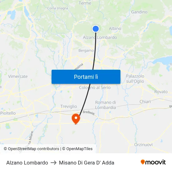 Alzano Lombardo to Misano Di Gera D' Adda map