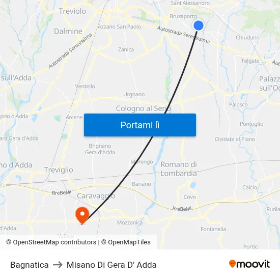 Bagnatica to Misano Di Gera D' Adda map